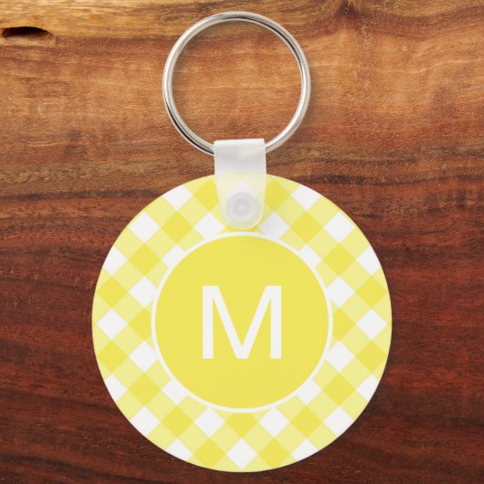 Light Yellow Classic Gingham Pattern Monogram Sleutelhanger (Achterkant)