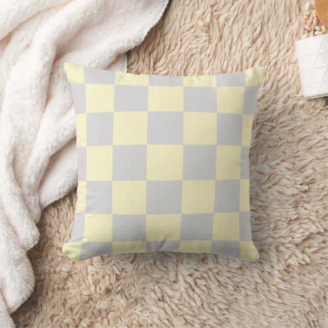 Light Yellow Gray Checkerboard Pillow Kussen (Deken)