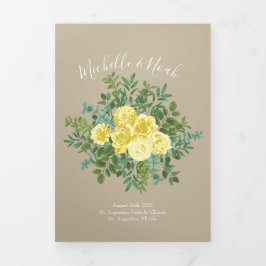 Light Yellow Khaki Ecru Roos Wedding Programs Drieluik Programma