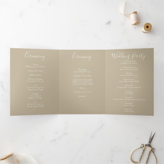 Light Yellow Khaki Ecru Roos Wedding Programs Drieluik Programma (Binnen)