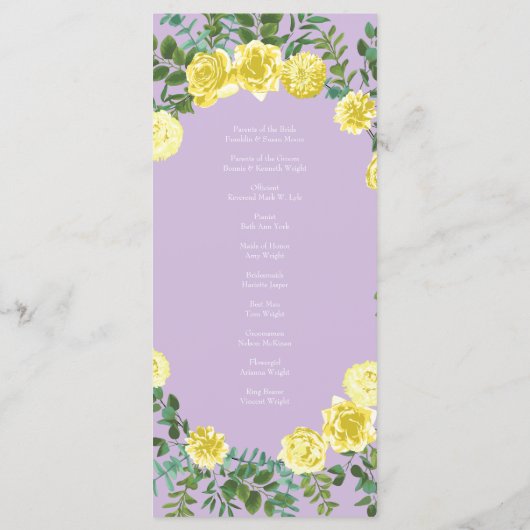 Light Yellow Lila Paars Roos Wedding Programs 2 Menu (Achterkant)