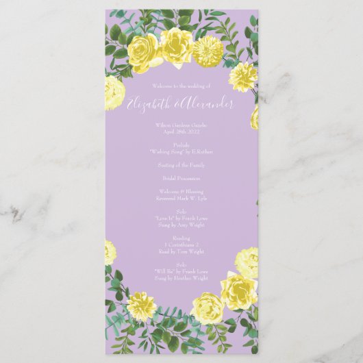Light Yellow Lila Paars Roos Wedding Programs 2 Menu (Voorkant)