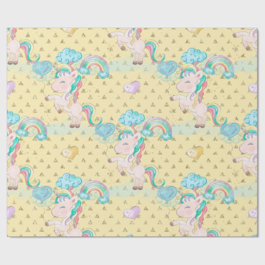 Light Yellow Magical Unicorn Patroon Cadeaupapier (Vlak)