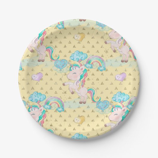 Light Yellow Magical Unicorn Patroon Papieren Bordje (Voorkant)