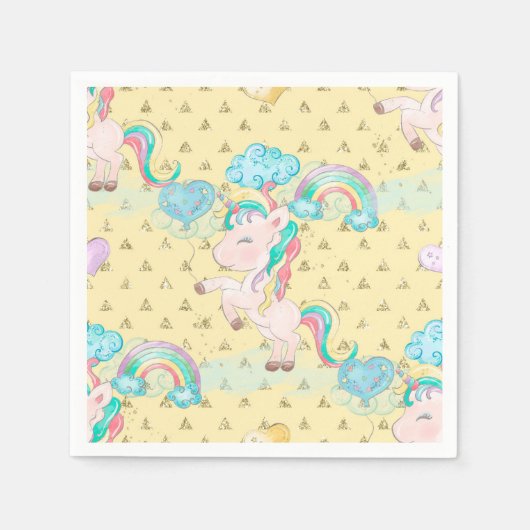 Light Yellow Magical Unicorn Patroon Servet (Voorkant)