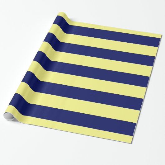 Light Yellow, Navy Blue XL Stripes Pattern V Cadeaupapier (Uitgerold)