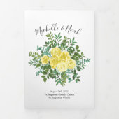 Light Yellow Peony & Roos Floral Wedding Programs Drieluik Programma (Cover)