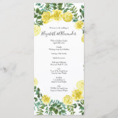 Light Yellow Peony & Roos Floral Wedding Programs Menu (Voorkant)