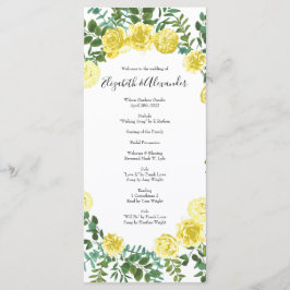 Light Yellow Peony & Roos Floral Wedding Programs Menu