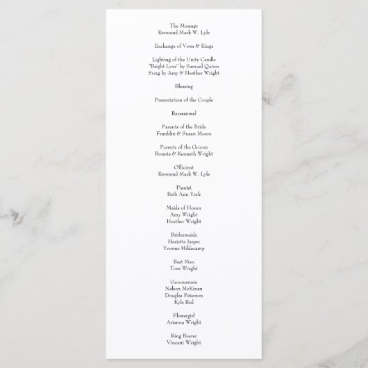 Light Yellow Peony & Roos Floral Wedding Programs Menu (Achterkant)