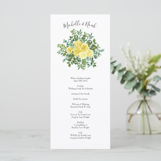 Light Yellow Peony & Roos Floral Wedding Programs Menu (Staand voorkant)