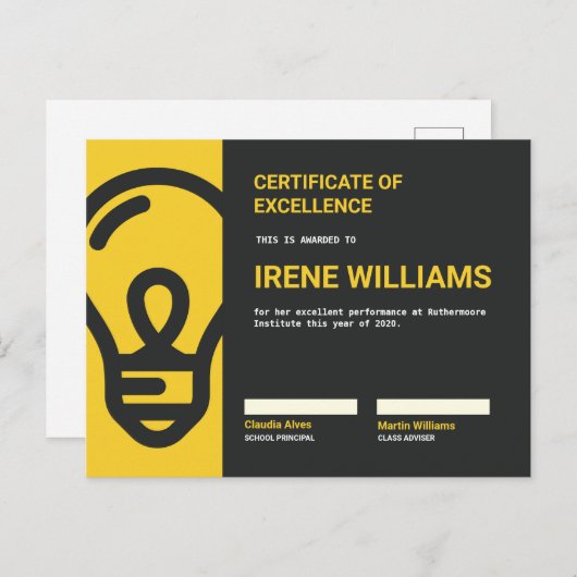 Lightbulb Academic Certificate Briefkaart (Voorkant / Achterkant)