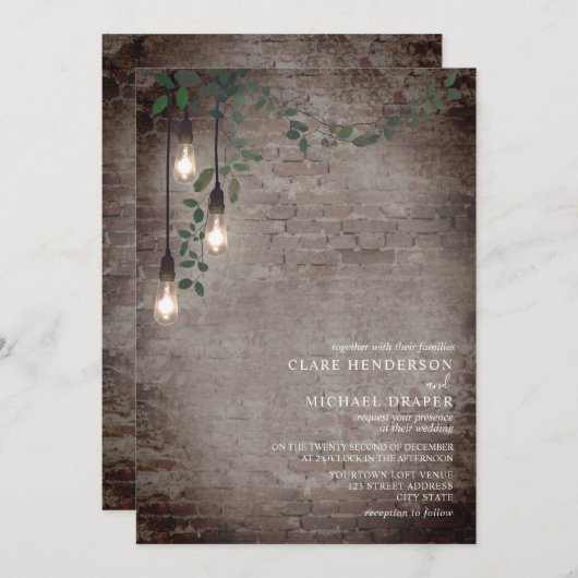 Lightbulb Botanical Garland Industrial Brick Kaart (Voorkant / Achterkant)
