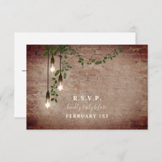 Lightbulb Greenery Garland Brick Wedding RSVP (Voorkant / Achterkant)