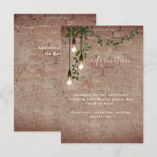 Lightbulb Greenery Garland Wedding Information Kaart (Voorkant / Achterkant)