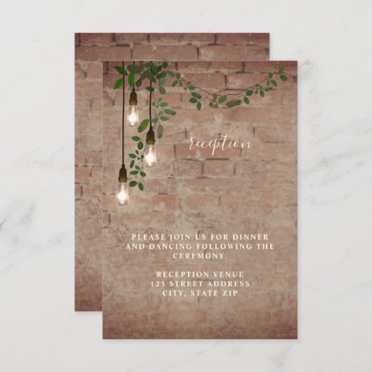 Lightbulb Greenery Garland Wedding Reception Kaart (Voorkant / Achterkant)