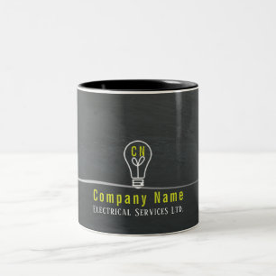lightbulb logo rustic grijs elektrisch bedrijf tweekleurige koffiemok