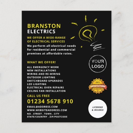 Lightbulb schets ontwerp, elektricien Adverteren Flyer (Voorkant)