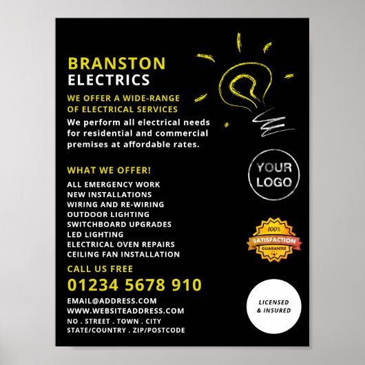 Lightbulb schets ontwerp, elektricien Adverteren Poster (Voorkant)