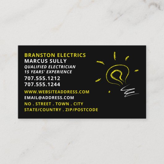Lightbulb schets ontwerp, elektricien visitekaartje (Voorkant)