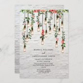  Lightbulb White Brick Floral Wedding Invit Kaart (Voorkant / Achterkant)