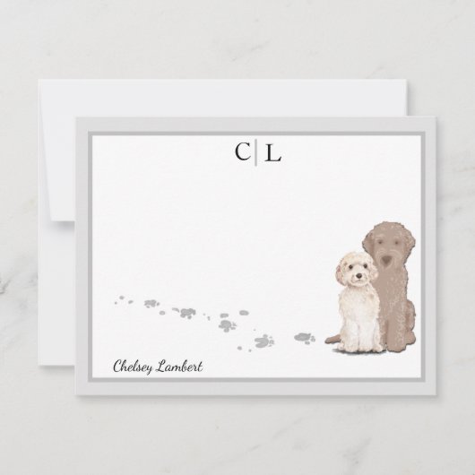Lightdole Labradoodle Dogs Border Monogram   Notitiekaartje (Voorkant)