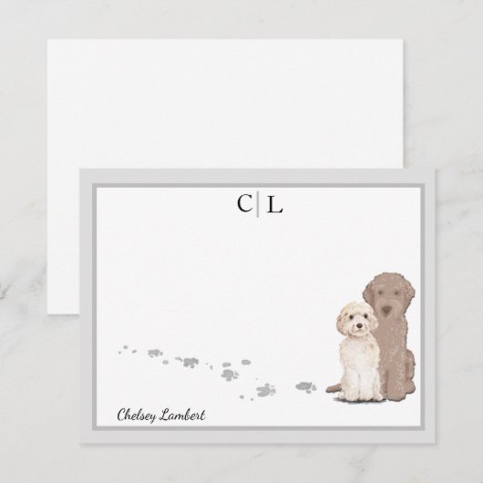 Lightdole Labradoodle Dogs Border Monogram   Notitiekaartje (Voorkant / Achterkant)