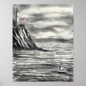 Lighthouse and Sailboat charcoal drawing Poster (Voorkant)