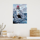Lighthouse and Storm Watercolor Poster (Keuken)