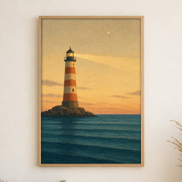 Lighthouse at Dusk Watercolour Coastal Art Poster