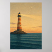 Lighthouse at Dusk Watercolour Coastal Art Poster (Voorkant)