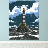 Lighthouse At Night Canvas Afdruk (Insitu (Houten vloer))