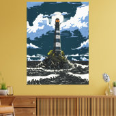Lighthouse At Night Canvas Afdruk (Insitu (Woonkamer))
