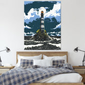 Lighthouse At Night Canvas Afdruk (Insitu (Slaapkamer))