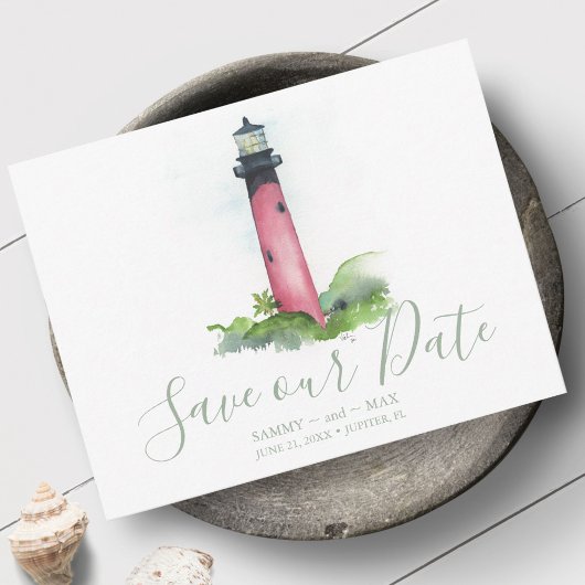 Lighthouse Beach bruiloft in Florida Save The Date