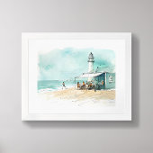 Lighthouse Beach Café – Nautical Sketch Watercolor Poster