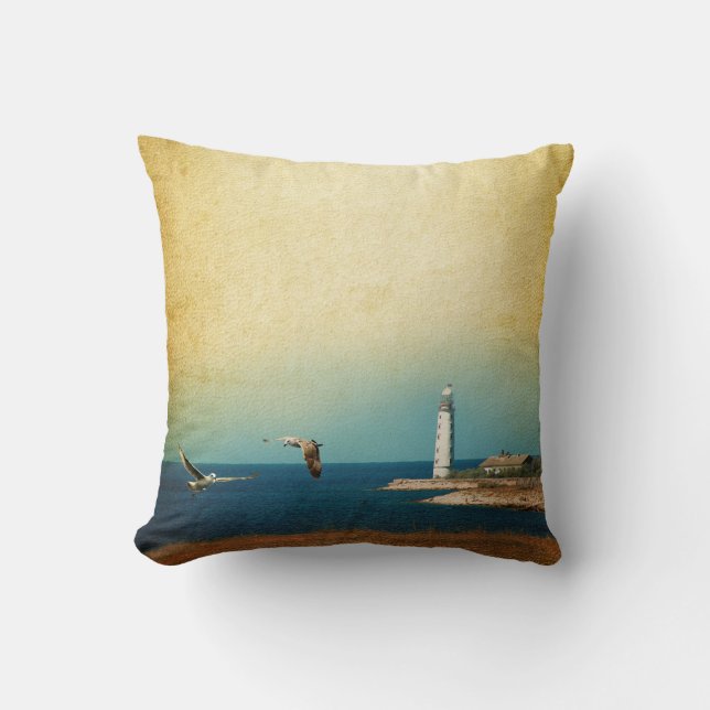 Lighthouse Beach Scene Gooi Couch Kussen (Voorkant)