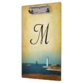 Lighthouse Beach Scene Monogram Initiaal Clip Boar Klembord (Links)