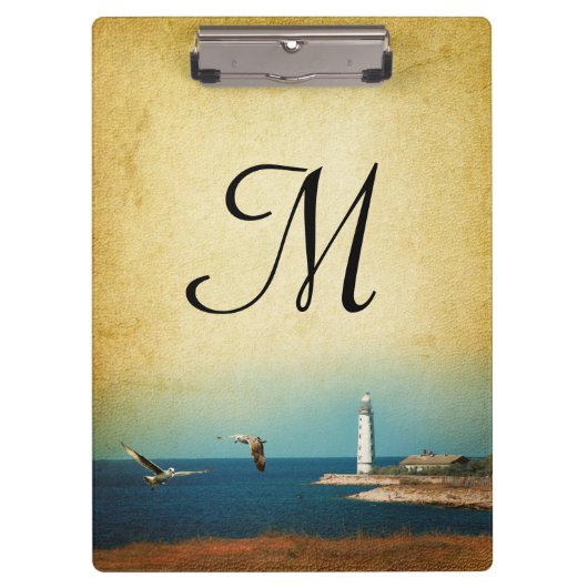 Lighthouse Beach Scene Monogram Initiaal Clip Boar Klembord (Voorkant)