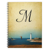 Lighthouse Beach Scene Monogram Initiaal Notitiebo Notitieboek (Voorkant)