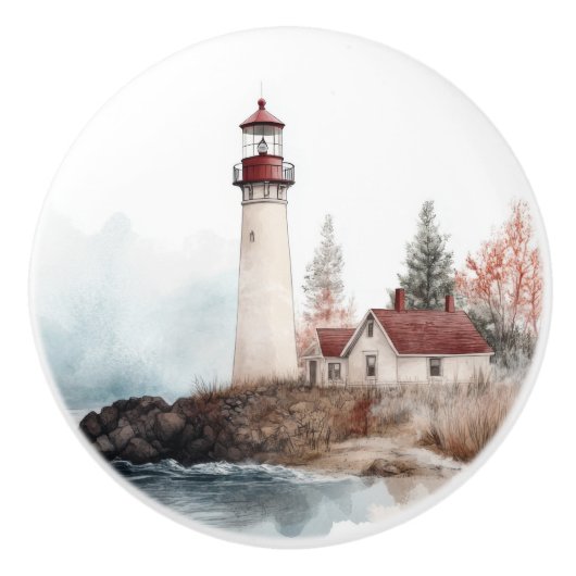 Lighthouse Beach Seaside kustlandschap Keramische Knop (Voorkant)