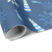 Lighthouse Beach Waterverf Handgeschilderd Outdoor Cadeaupapier (Rol Hoek)