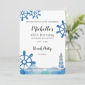 Lighthouse Beach Waterverf Handgeschilderde uitnod Kaart (Staand voorkant)