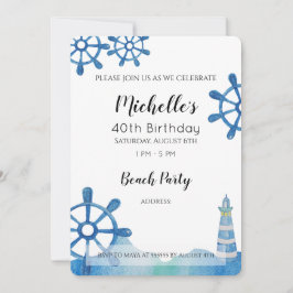 Lighthouse Beach Waterverf Handgeschilderde uitnod Kaart