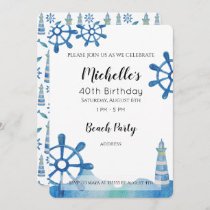 Lighthouse Beach Waterverf Handgeschilderde uitnod Kaart