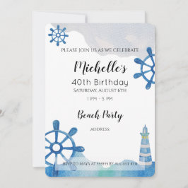 Lighthouse Beach Waterverf Handgeschilderde uitnod Kaart