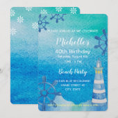 Lighthouse Beach Waterverf Handgeschilderde uitnod Kaart (Voorkant / Achterkant)