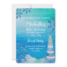 Lighthouse Beach Waterverf Handgeschilderde uitnod