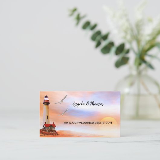 Lighthouse Beach Wedding Website Visitekaartje Informatiekaartje (Staand voorkant)