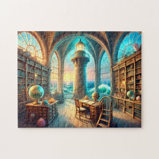 Lighthouse Bibliotheek Oceantoren Leeszaal Legpuzzel (Horizontaal)